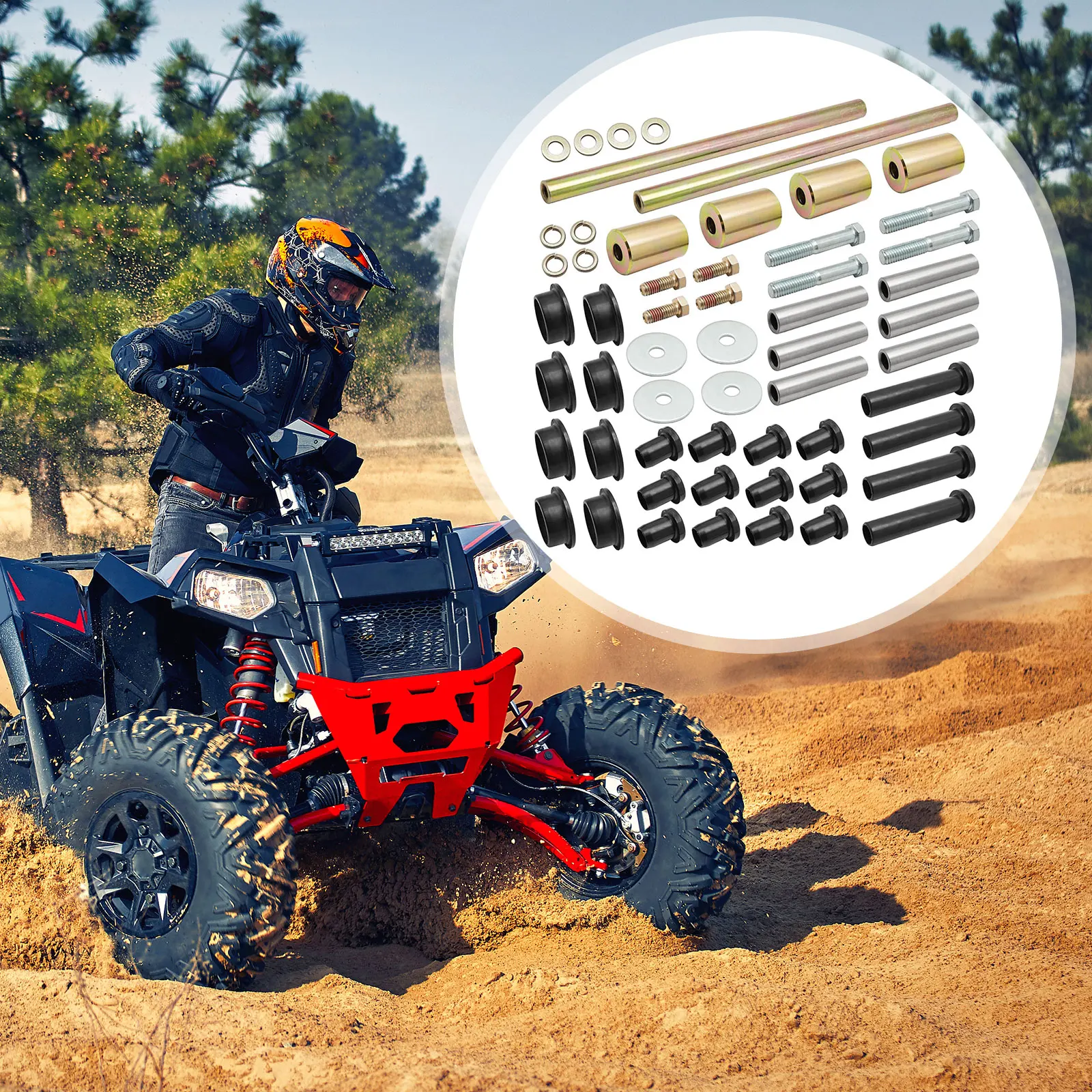 

OE:5020826 Rear Suspension Bushing Set Rear Left & Right Shafts Kit Rear Upper Mounts for Polaris Sportsman 400 450 600 700