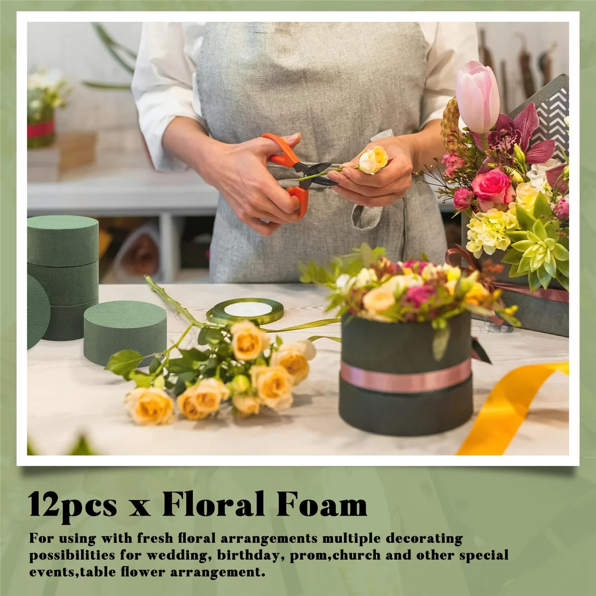 X11AA رغوة الأزهار 12 قطعة رغوة الزهور الجافة والرطبة كتل الزهور المستديرة رغوة الزهور للزهور الطازجة أو الاصطناعية #2