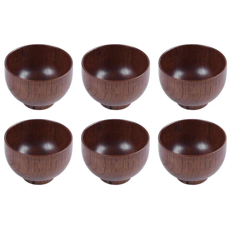 6X Wooden Bowls Wooden Soup Bowl Healthy Food Container Vintage Dinner Tableware Kitchen Accessories