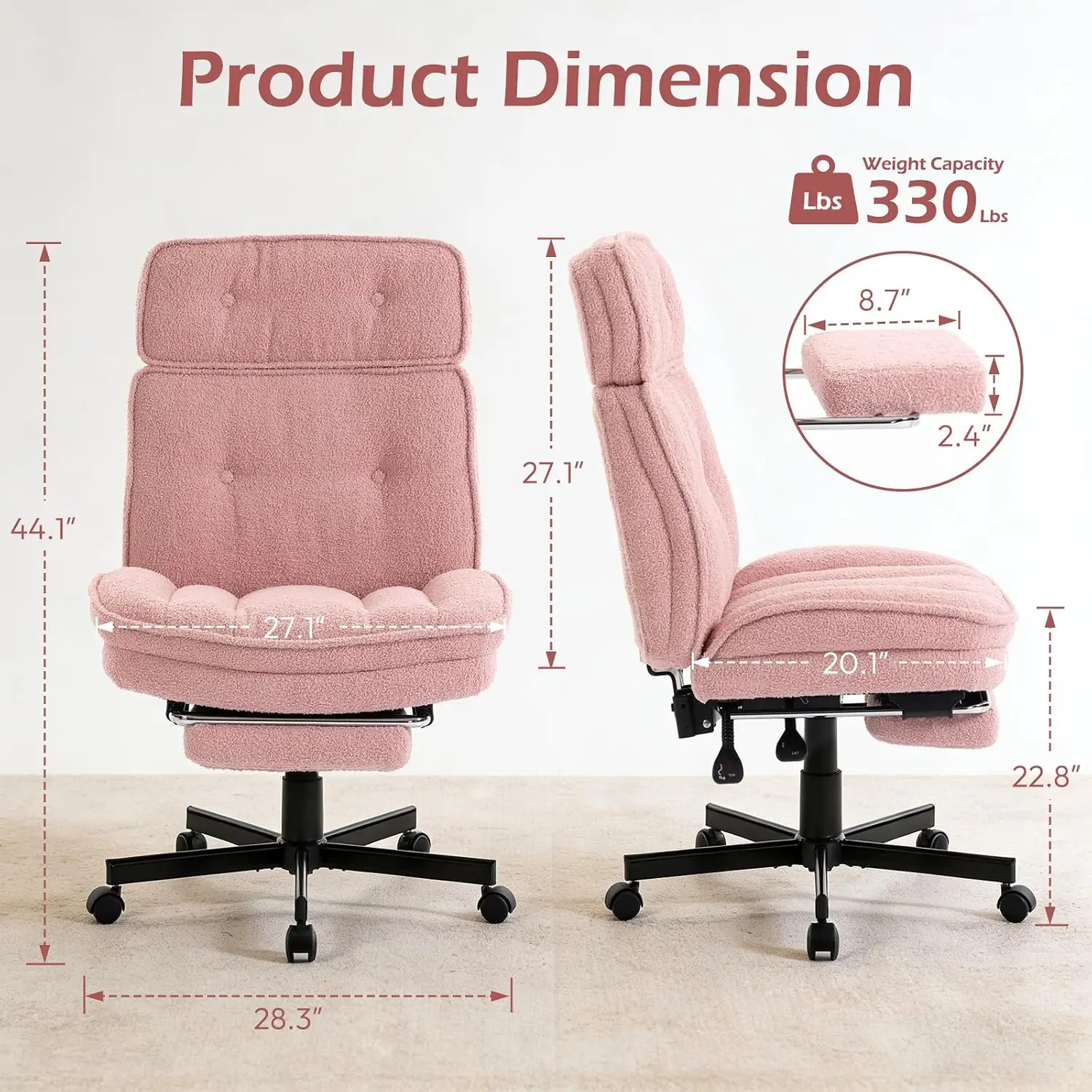 Criss Cross Chair Wheels Home Office Foot Rest Swivel Vanity Ergonomic Cross Legged High Back Wide Seat Pink, Customized