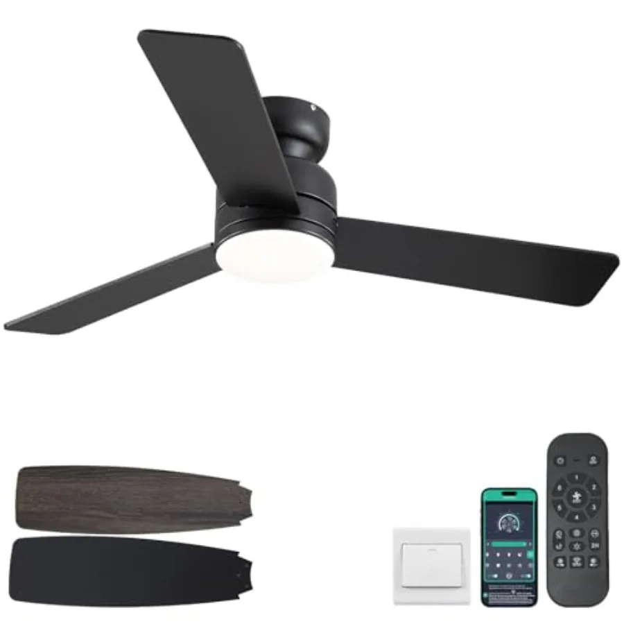 

ch Modern Ceilg Fans with Lights and Remote/APP Control Low Profile Flush Mount Reversible 3 Blades Double Sided 6 Speeds 3CCT