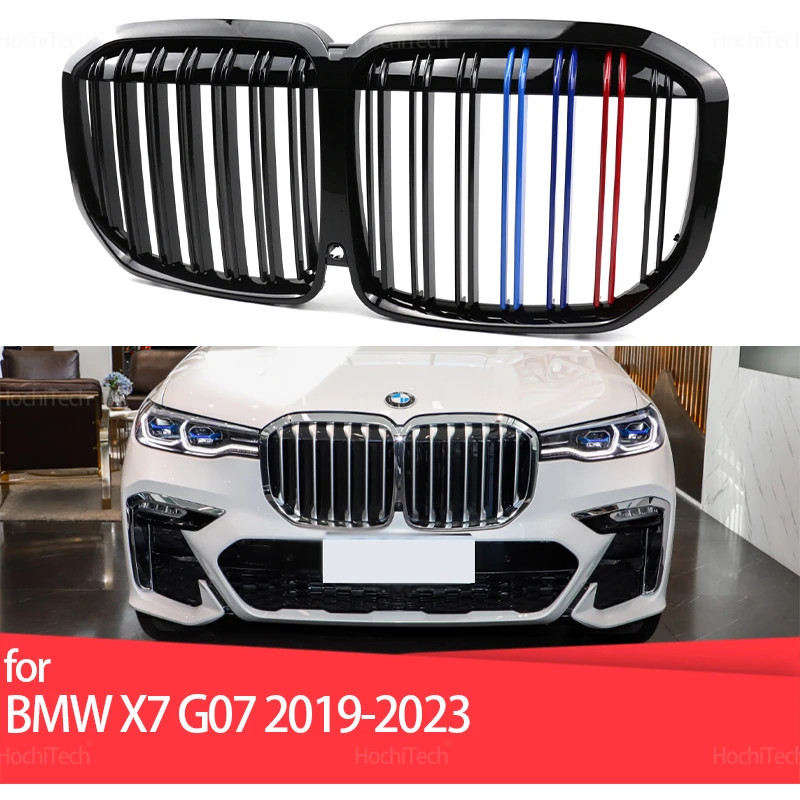 

Для BMW X7 G07 Pre-facelift 2019 2020 2021 2022, двойной автомобильный передний бампер, решетка для почек, глянцевый черный автомобильный стиль