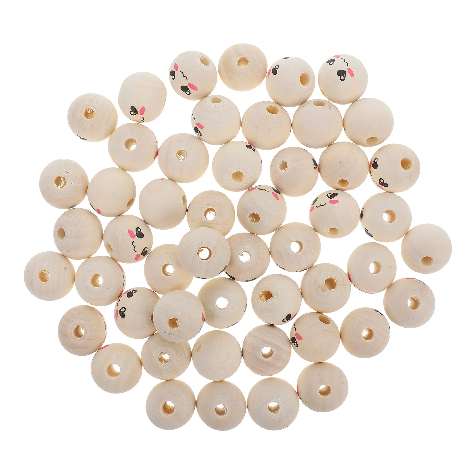 

50pcs Children's Wooden Beads Kit Durable Round Bead for DIY Crafts Jewelry Making Keychains Head Accessories Educational