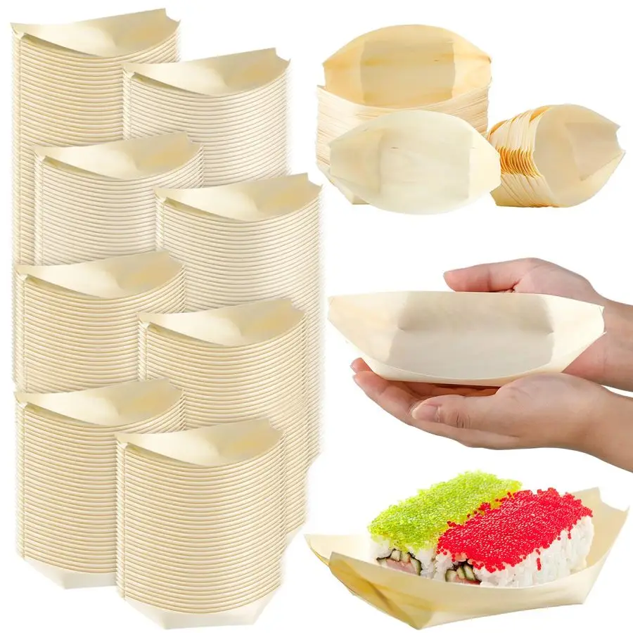 

1000 Pcs Disposable Wood Boat Plates Dishes 4 Inches Bamboo Plates Sushi Boat Disposable Bamboo Leaf Dish Serving Tray Food Cont