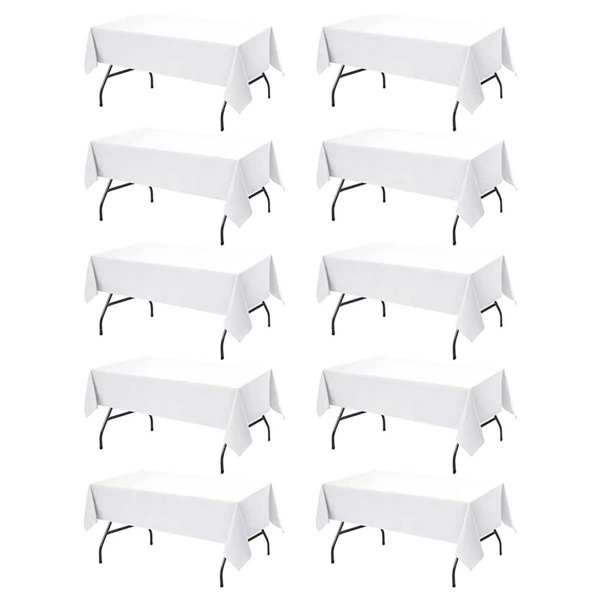A2249F Perfect ★◀◁10-Pack White Tablecloths for Rectangle Tables, 60 X 102 Inches, Stain-Resistant Polyester Fabric for 6 Foot T