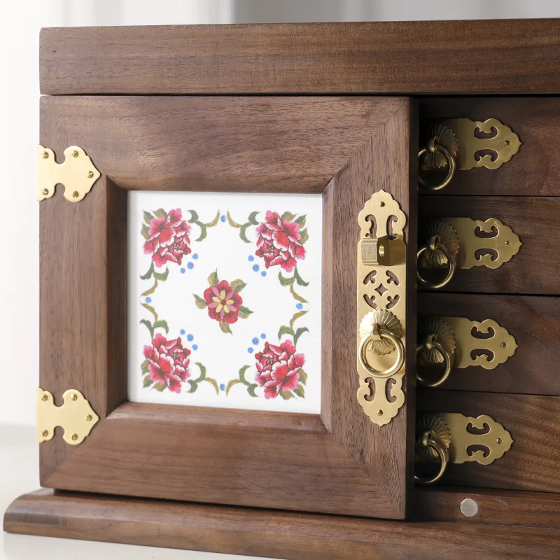 Black Walnut Dressing Storage Cabinet Desktop Creative Cosmetics Jewelry Box Multi-layer Retro Drawer Storage Box Wholesale