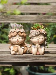 Cute Girl Planter for Succulents Plants Resin Flower Pot Fairy Garden Ornament Decorative Figurines Home Tabletop Decor