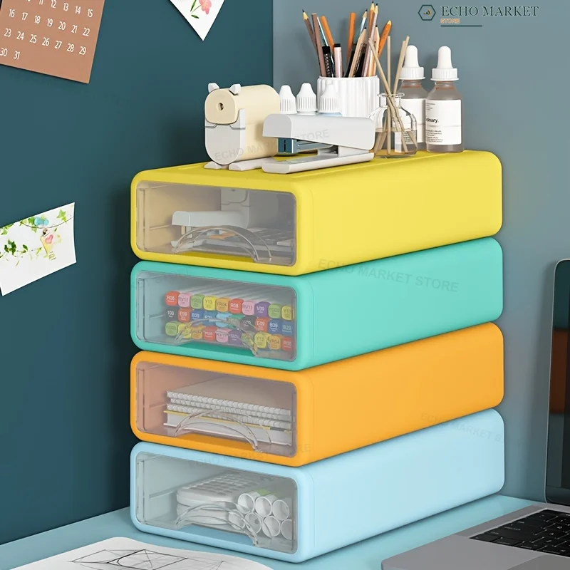 Stapelbare Schreibtisch-Aufbewahrungsboxen mit transparenten Schubladen - Robuster Kunststoff-Organizer für Büromaterial, Kosmetik & Schreibwaren