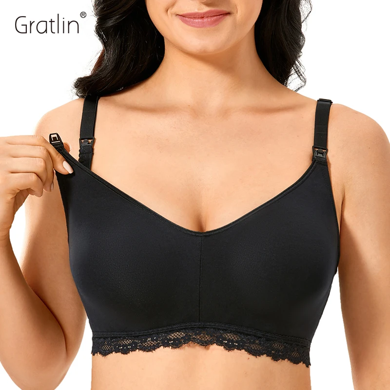 Gratlin Maternity Wireless Full Coverage Breastfeeding Maternal Support Nursing Bra Wide Comfortable Shoulder Straps 34-40 B-DD