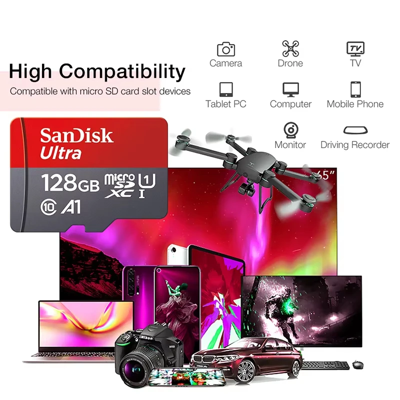 Sandisk 4K HD V60 U3 Micro SD TF Card 32GB SDXC UHS-I Memory Card with SD Adapter Class10 A1 A2 for Cameras And Action Cams