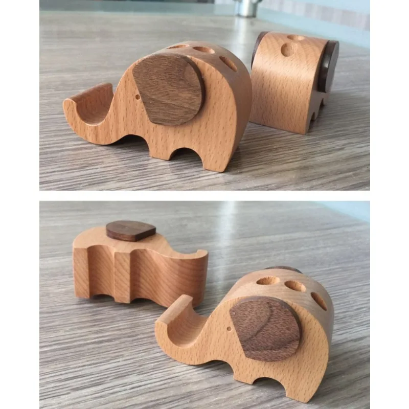 Tempat Ponsel Kayu Malas Kreatif Tempat Ponsel Kayu Solid Anak Anjing Kartun Tempat Ponsel Universal Desktop