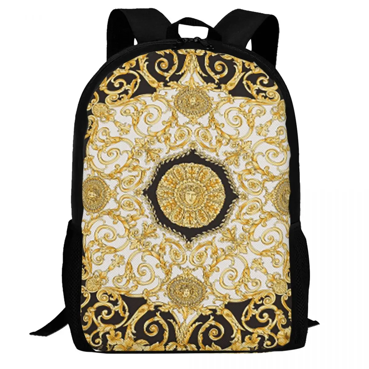 

Decorative Golden Medallion Baroque Backpack Daypack Large Capacity Boys Girls BookBag School Bag Shoulder Bags for Men Women