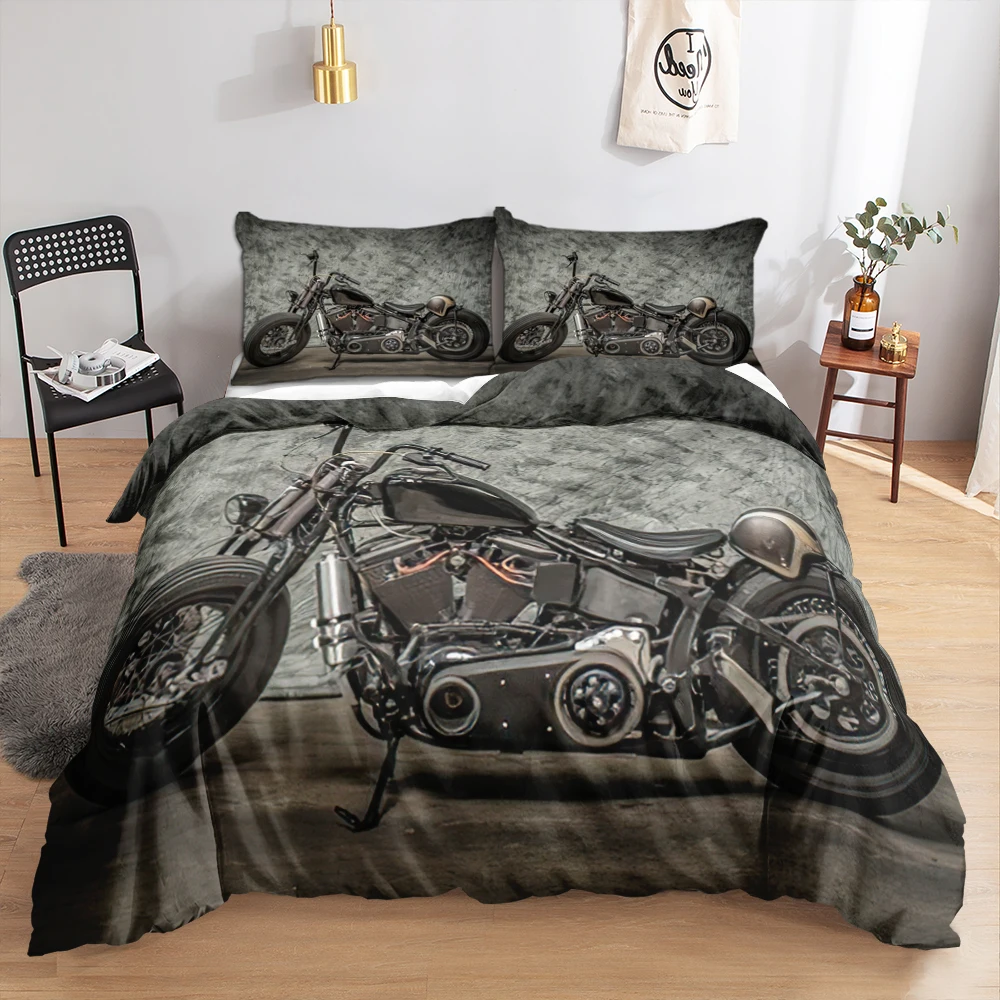 3D Cool Motorcycle Duvet Cover Set Transportation Pattern King Size Polyester Comforter Cover For Kids Teens Adults Bedding Set