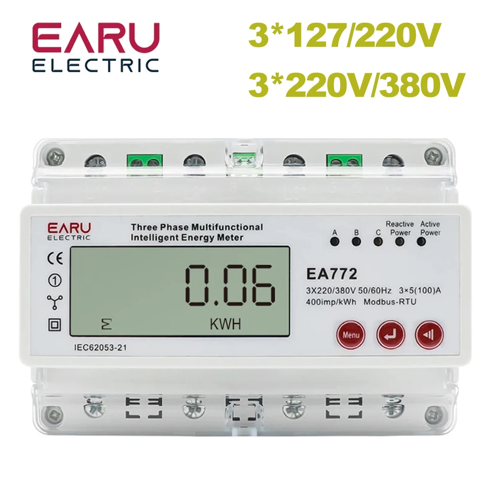 

100A Three Phase Multifunctional Intelligent Electronic Bidirectional Energy Power Factor kWh Meter Over Under Current Voltage