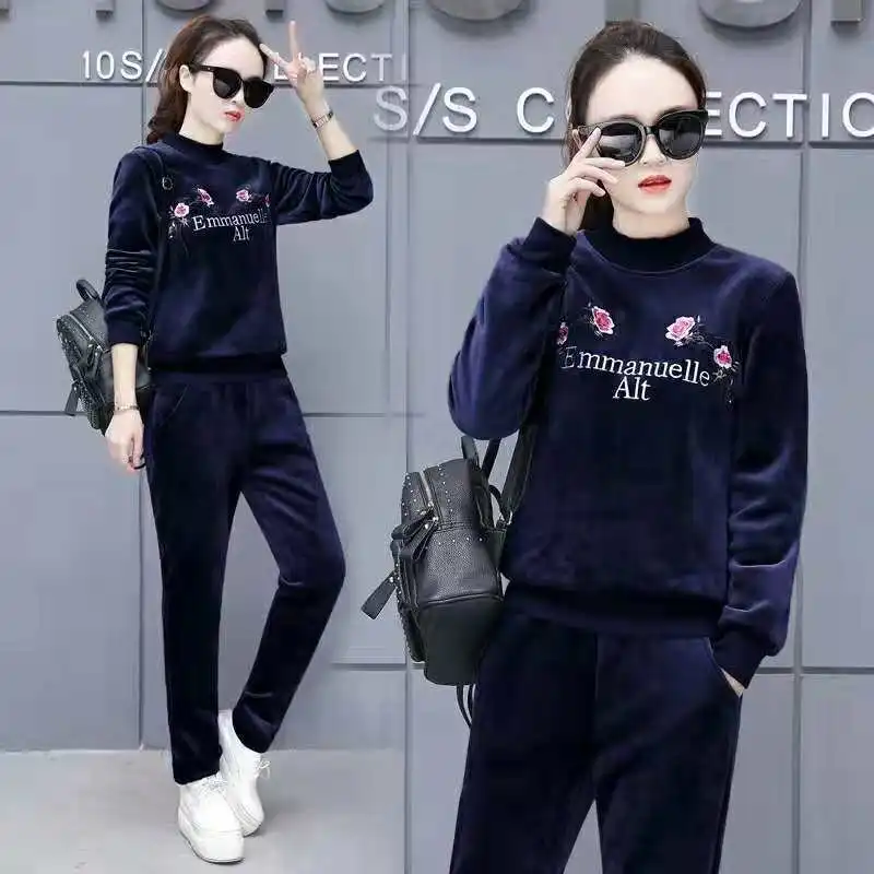 Double Sided Golden Velvet Set for Women 2023 New Korean Version Thickened Autumn and Winter Casual Fashion Two-piece Set