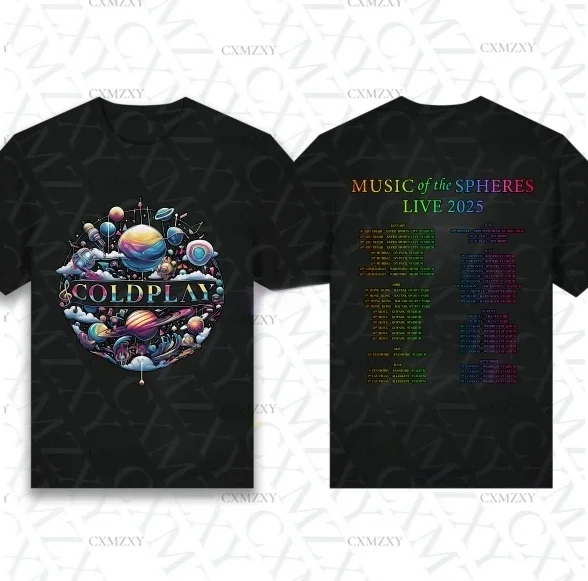 

2025 Cold.Play Music of The Sphere.s Tour T-shirt Graphic Summer Short Sleeve 100% Cotton S-3XL Cool Tee