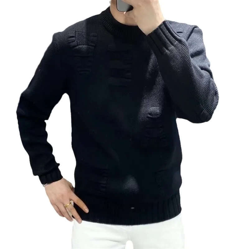 Men's Clothing Letter Crewneck Knit Sweater Male Round Collar Green Pullovers Korean Fashion Sheap Jumpers Loose Fit Sweat-shirt