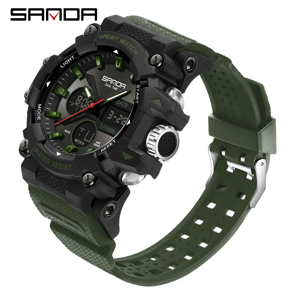 

SANDA Men's Sports Watch for Men Women Quartz Digital Dual Display Watches Shock Water Resistant Camping GYM Wristwatch 11M6225