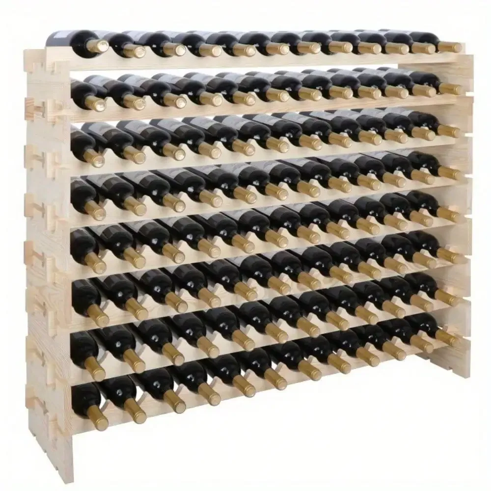 

96/72 Bottles Wood Wine Rack Home Pub Solid Freestanding Storage Decor