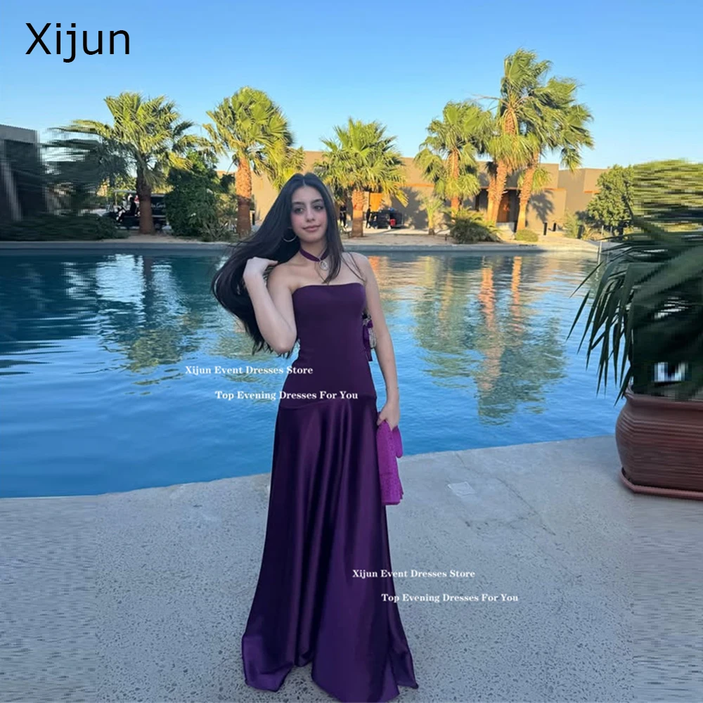 

Xijun Purple Simple Satin Evening Dresses Sleeveless Saudi Arabric Prom Dresses Formal Strapless Prom Gowns 2025 Women Customize