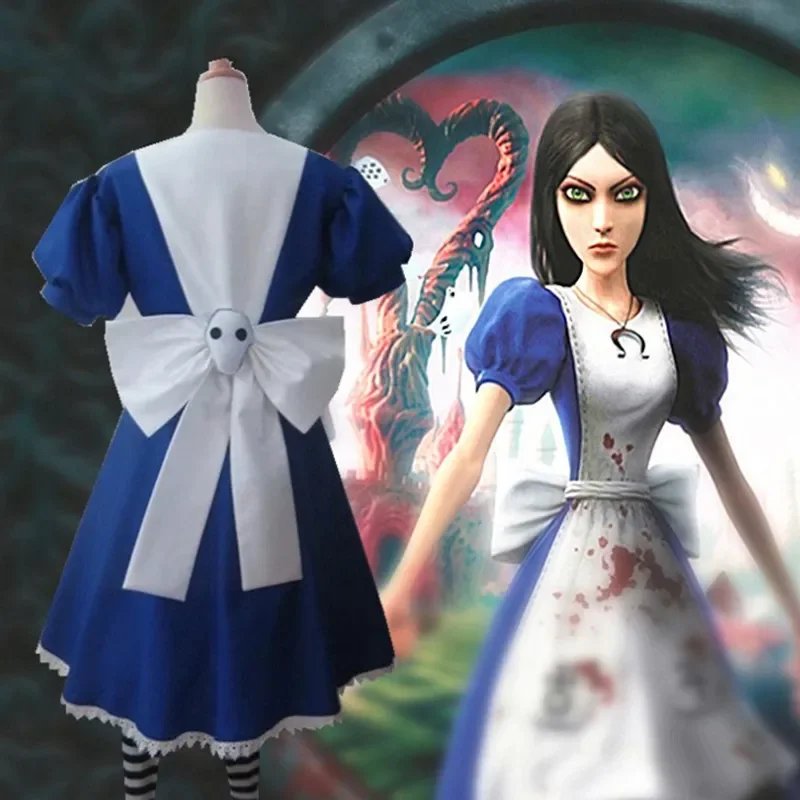 

Game Alice Madness Returns Cosplay Costume Halloween Maid Dresses Apron Dress For Women anime Girls carnival dress up party