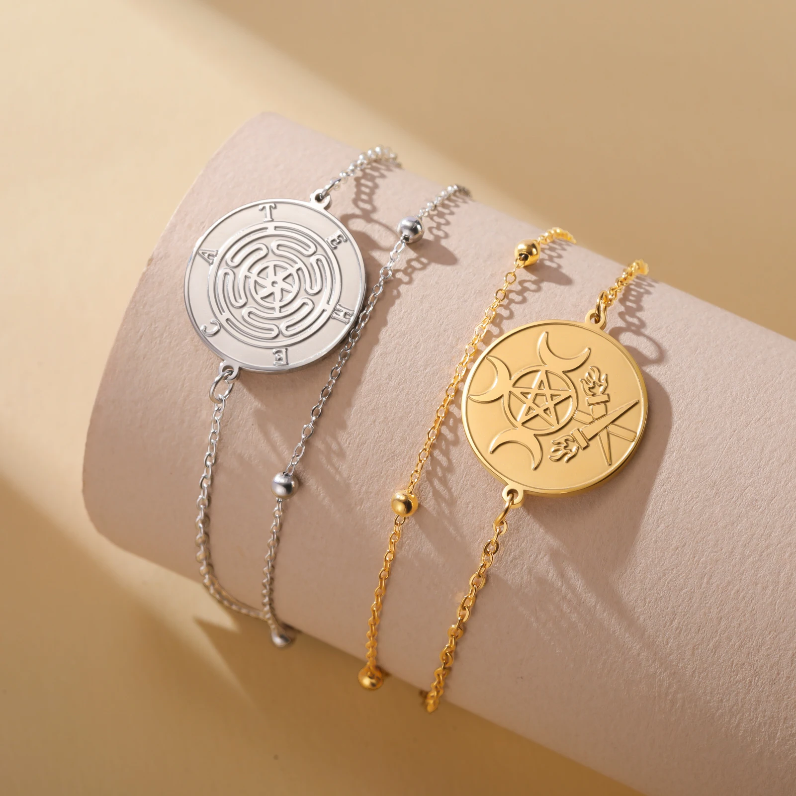 COOLTIME هيكات قلادة سوار أسود أحمر حبل مضفر سوار الفولاذ المقاوم للصدأ مجوهرات الدينية هدايا الرجال والنساء