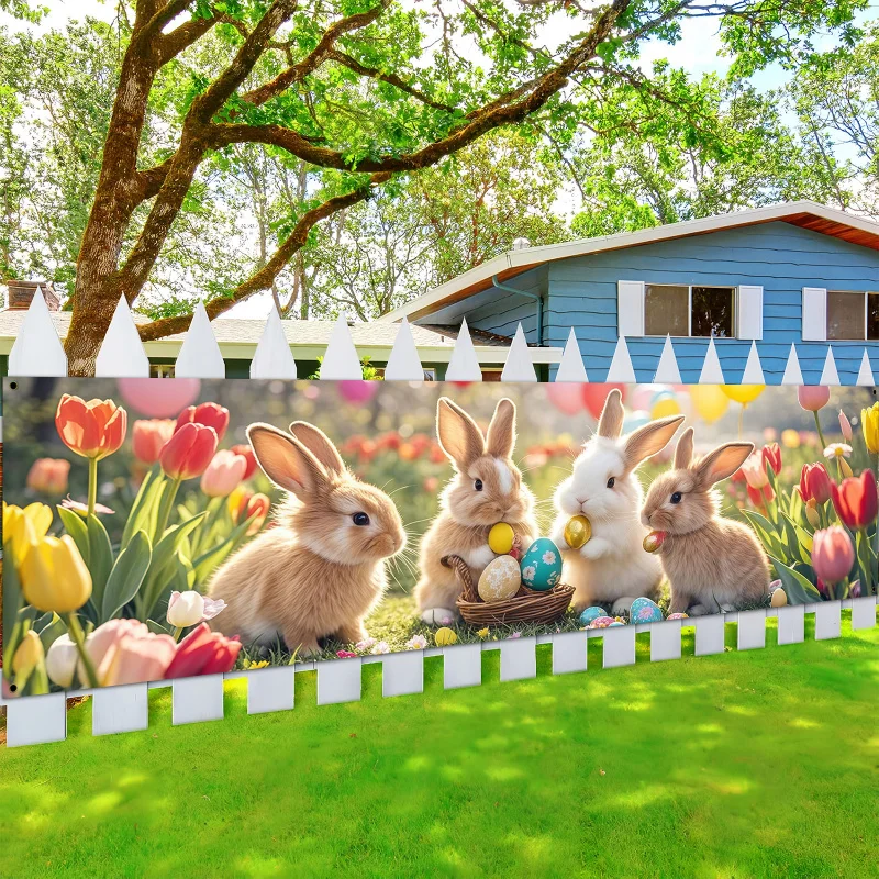 VIKAMA Osterhase Osterei Banner Wandteppich Tulpe Frühlingsdekoration Outdoor Hof Veranda Party Hintergrundtuch