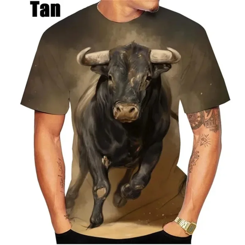 Best-selling 3D printed bull pattern T-shirt - short sleeve, round neck, men's T-shirt, clothing, large size, streetwear T-shirt