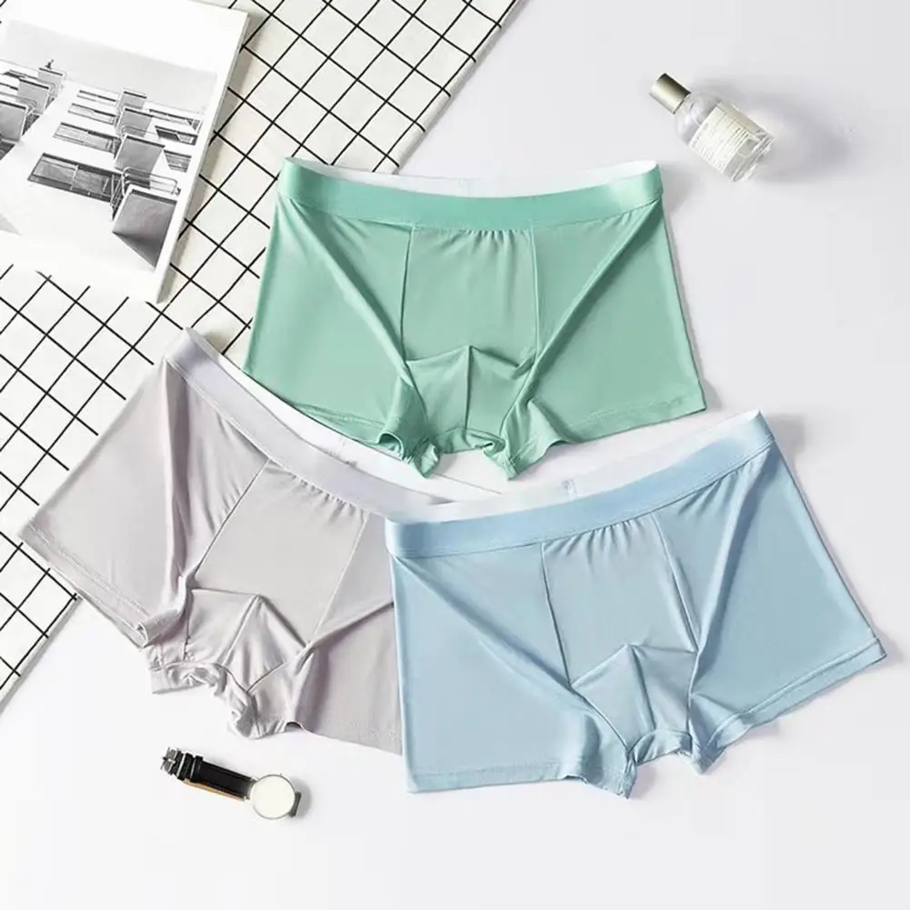

Men's Boxer Shorts Underwear Ice Silk Breathable Panties Sexy U Bulge Pouch Mid-rise Long Leg Underpants Homme Seamless Panties