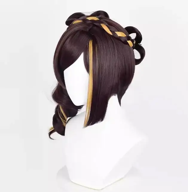 Perruque Synthétique Courte Droite Brun Jaune pour Femme, Mélange de Cheveux Cosplay Game, Perruque de Degré de Chaleur pour la ix