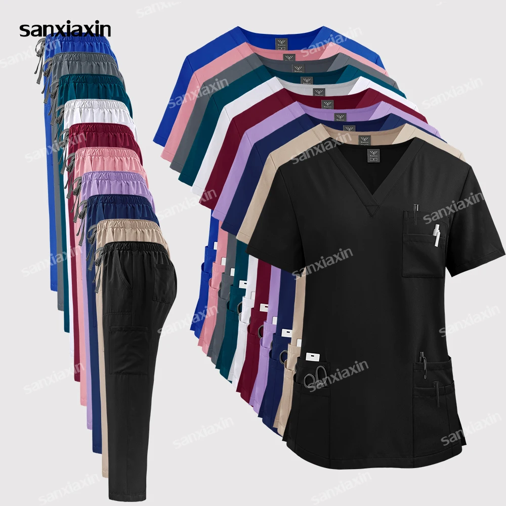 

Medical Nurse Uniform For Women&Men 2Piece Clinical Workwear Medical Scrub Set Hospital Uniform Surgery Dentist Beauty Top Pants