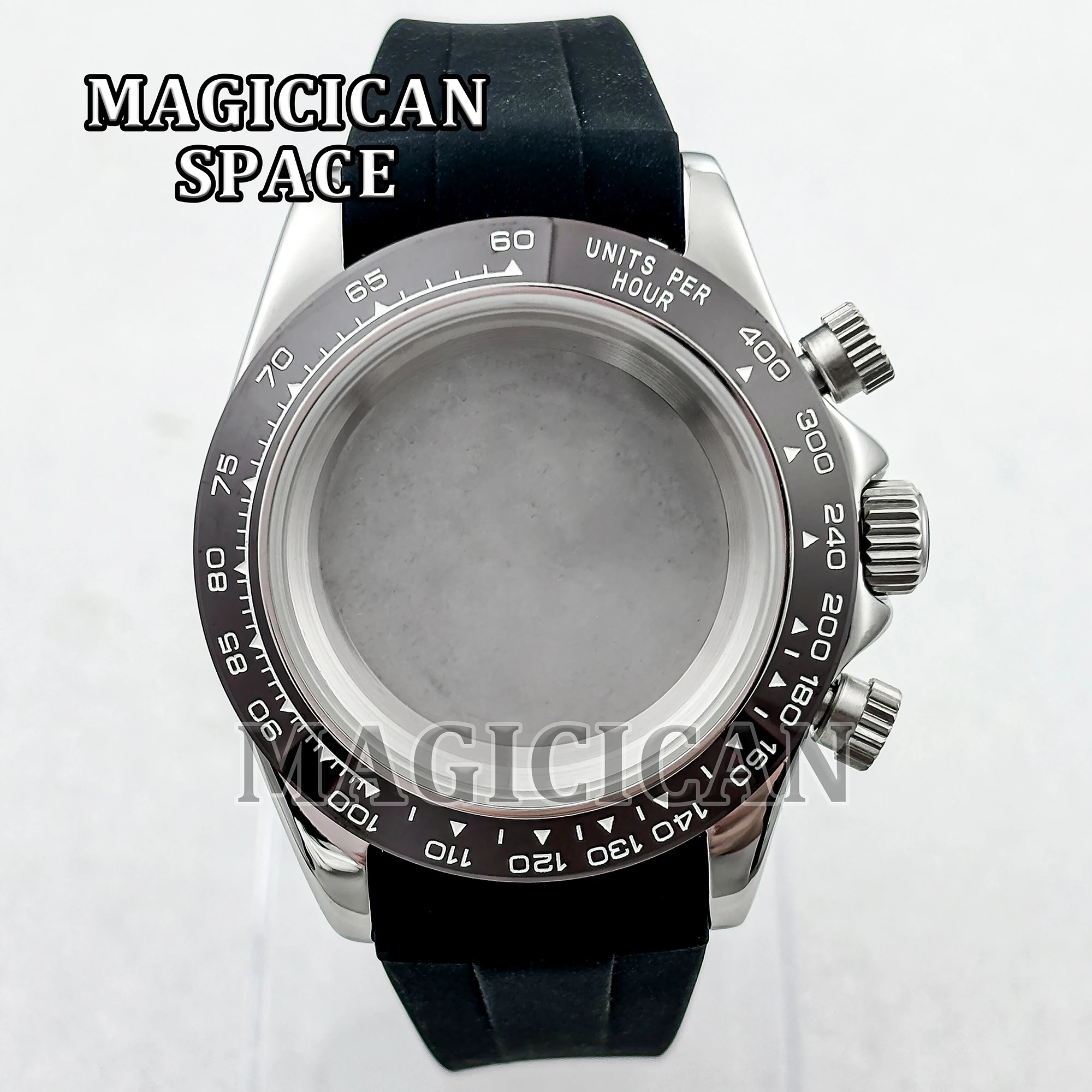 

Solid Stainless Steel Watch Case Dial Hands Rubber Strap for Daytona VK63 Quartz Movement Sapphire Crystal 39mm Case Men Parts