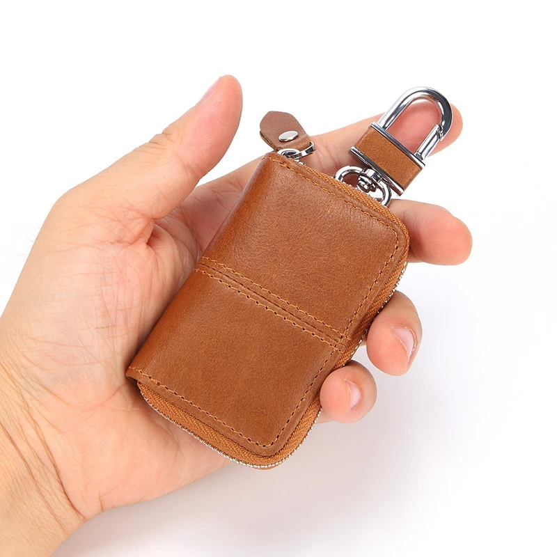 Cartera de cuero genuino 2023 para hombre y mujer, Protector de llaves de coche, organizador, funda con cremallera, control remoto automático, Mini bolsa para tarjetas