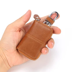 2023 Genuine Leather Keychain Wallet for Men Women Protector Car Key Holder Organizer Zipper Case Auto Remote Mini Card Bag