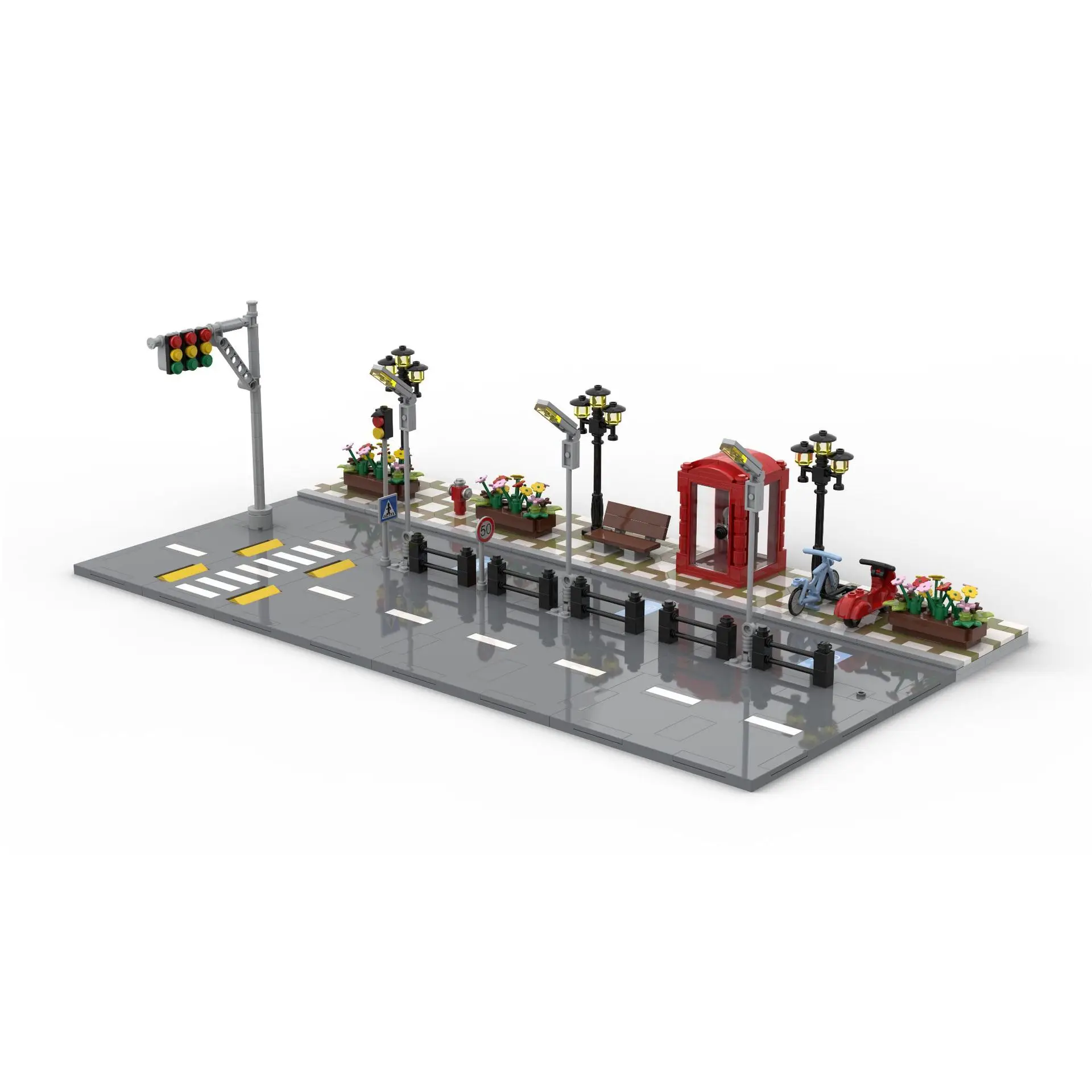 Compatible With Lego Small Building Blocks MOC City Series 60304 City Group Floor Street View Road Traffic Light Sign Scene Toys