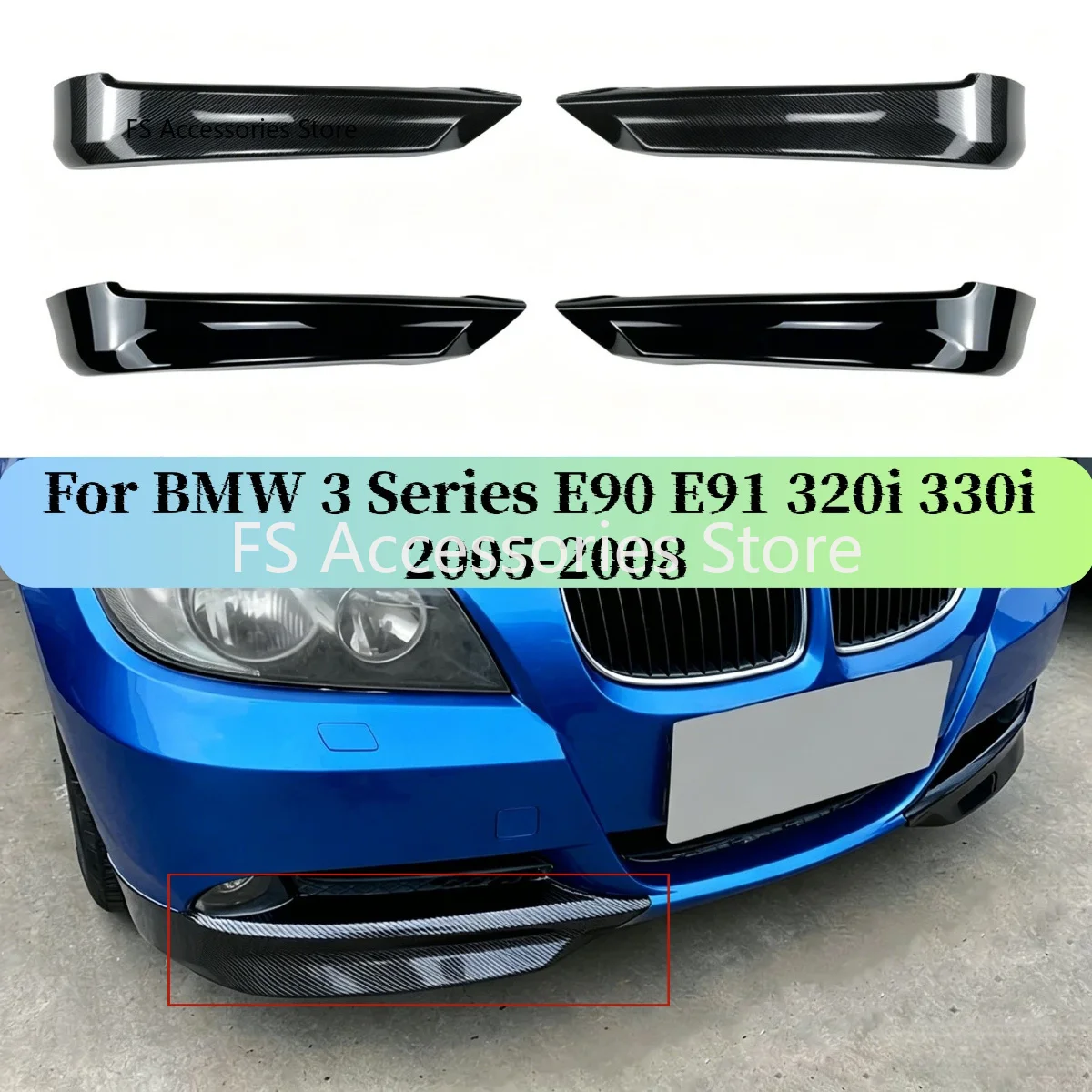 Für BMW 3er E90 E91 320i 330i Standard 2005-2008 Frontstoßstangen-Seitenklappen Spoilerlippen Schutzleisten Auto-Styling Karosserie-Kits