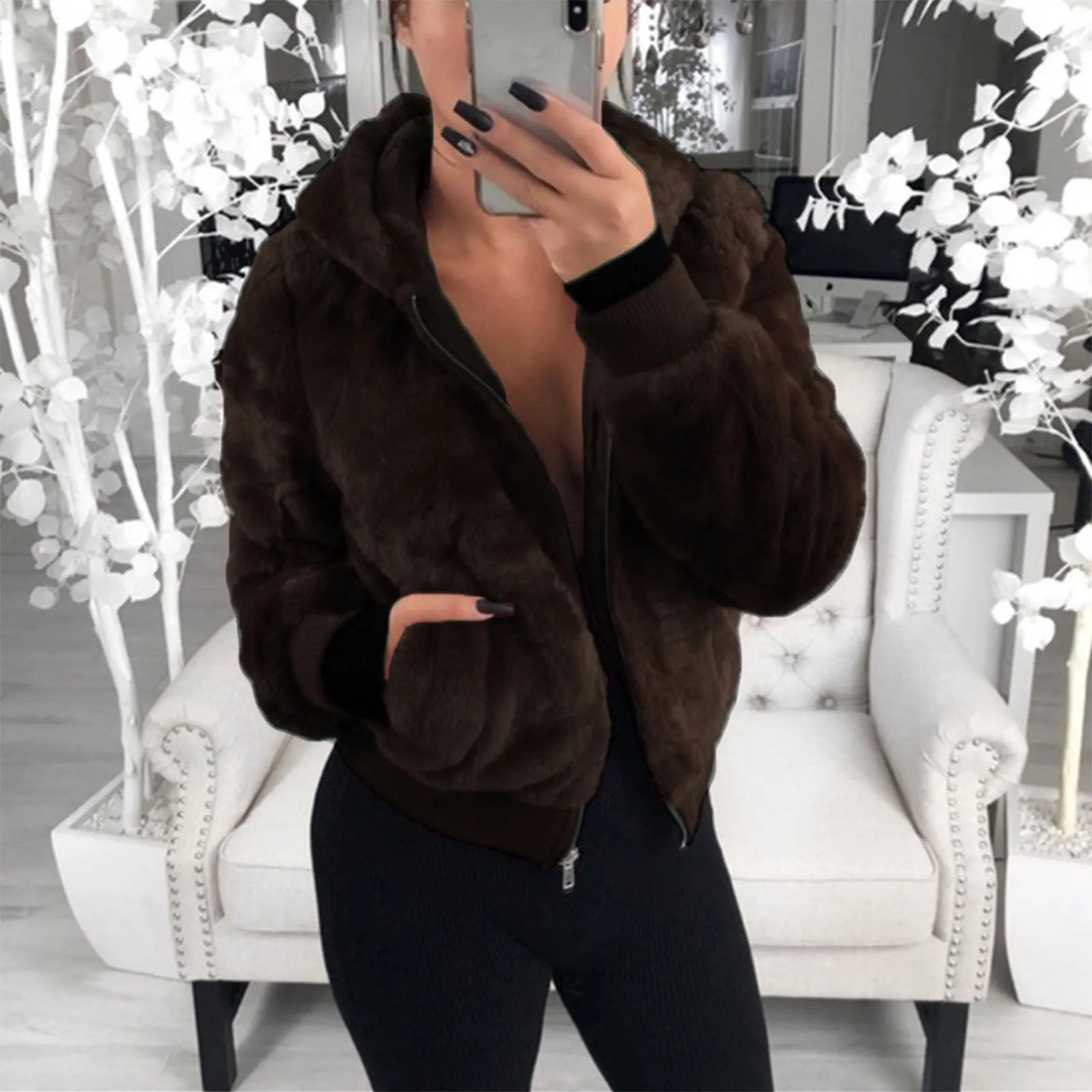 2024 Winter Hooded Cropped Coats and Jackets Fluffy Fleece Jackets Faux Fur Coat Teddy Coat Warm Outwear Clothing