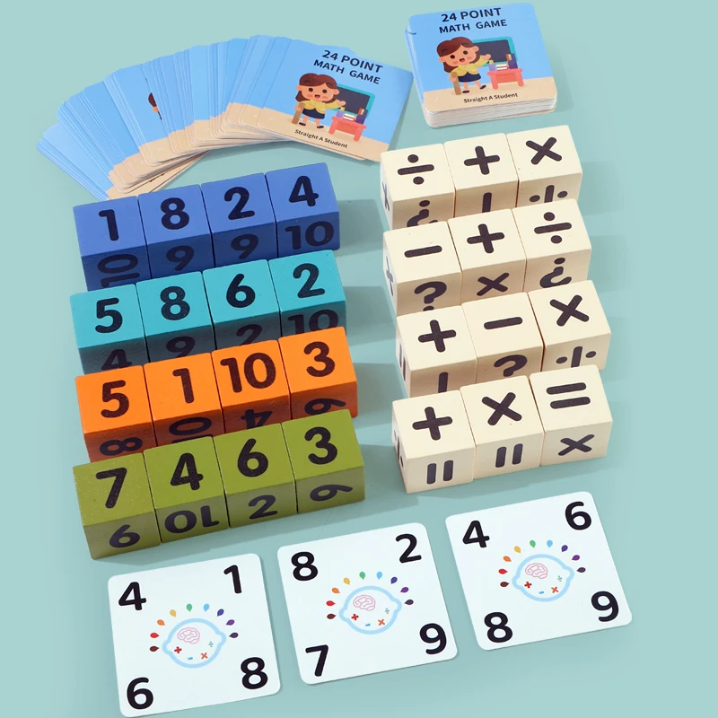 Cubo de juego de 24 puntos, color cubo al azar, divertido juguete de madera, operaciones matemáticas, juego de mesa de batalla ovementas, giif de Navidad/Halloween