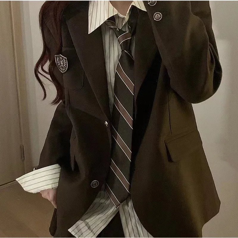 JK Polyester Women Men Ties Striped Navy Red Coffee College Neckties Uniform Girls Neckwear Cravate Trendy Accessories