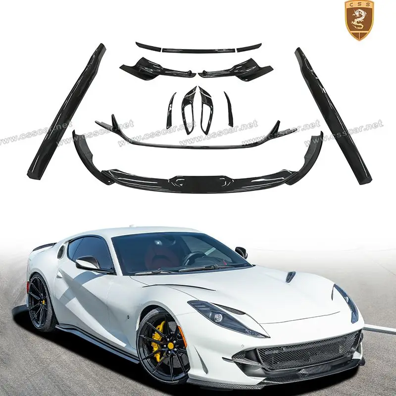 CSS Design Real Carbon Fiber Car Exterior Kits For Ferrari 812 Novi Style Front Lip Diffuser Spoiler Fender Hood Air Vents Trims