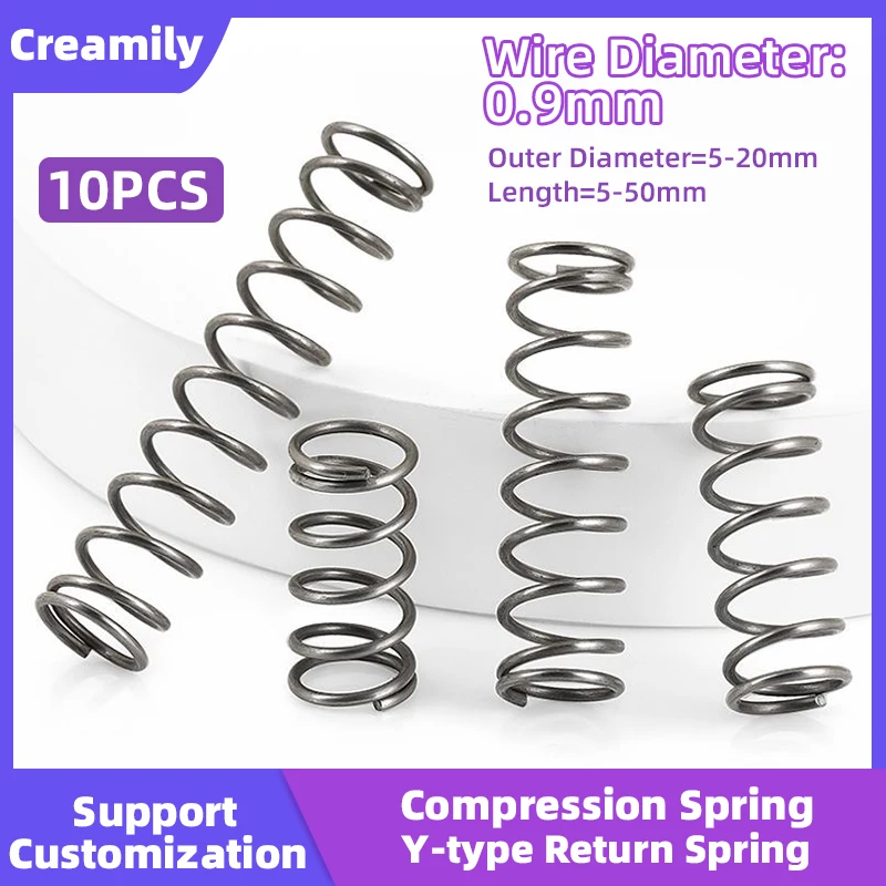 Creamily 10PCS Pressure Compression Spring Y-type Return Spring Steel Wire Diameter 0.9mm Outer Diameter5-20mm Length5-50mm