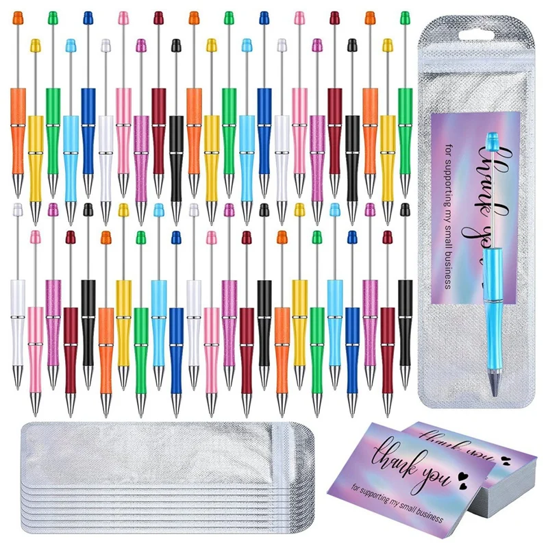 

Multicolor Beadable Pens Kit Colors Plastic Beaded Ballpoint Pens Bulk Foil Thank You Cards For Office School