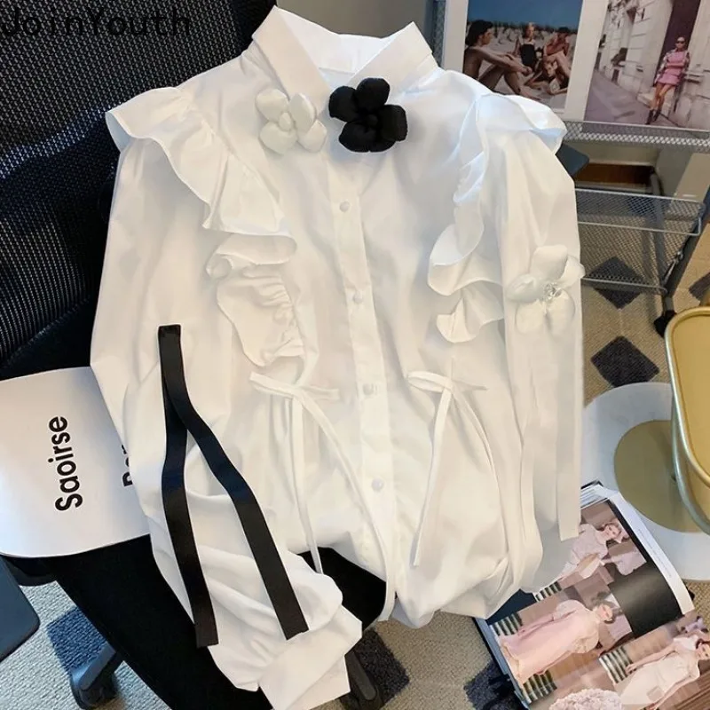 White Women Shirts Long Sleeve Ruffles Blouses 2024 Blusas Mujer De Moda Temperament Lady Tops Fashion Sweet Summer Blouse 7o307