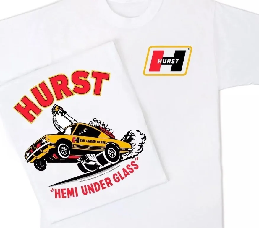 Hurst HEMI UNDER GLASS (45) Classic Design Mens T shirt Mopar NHRA Drag Race