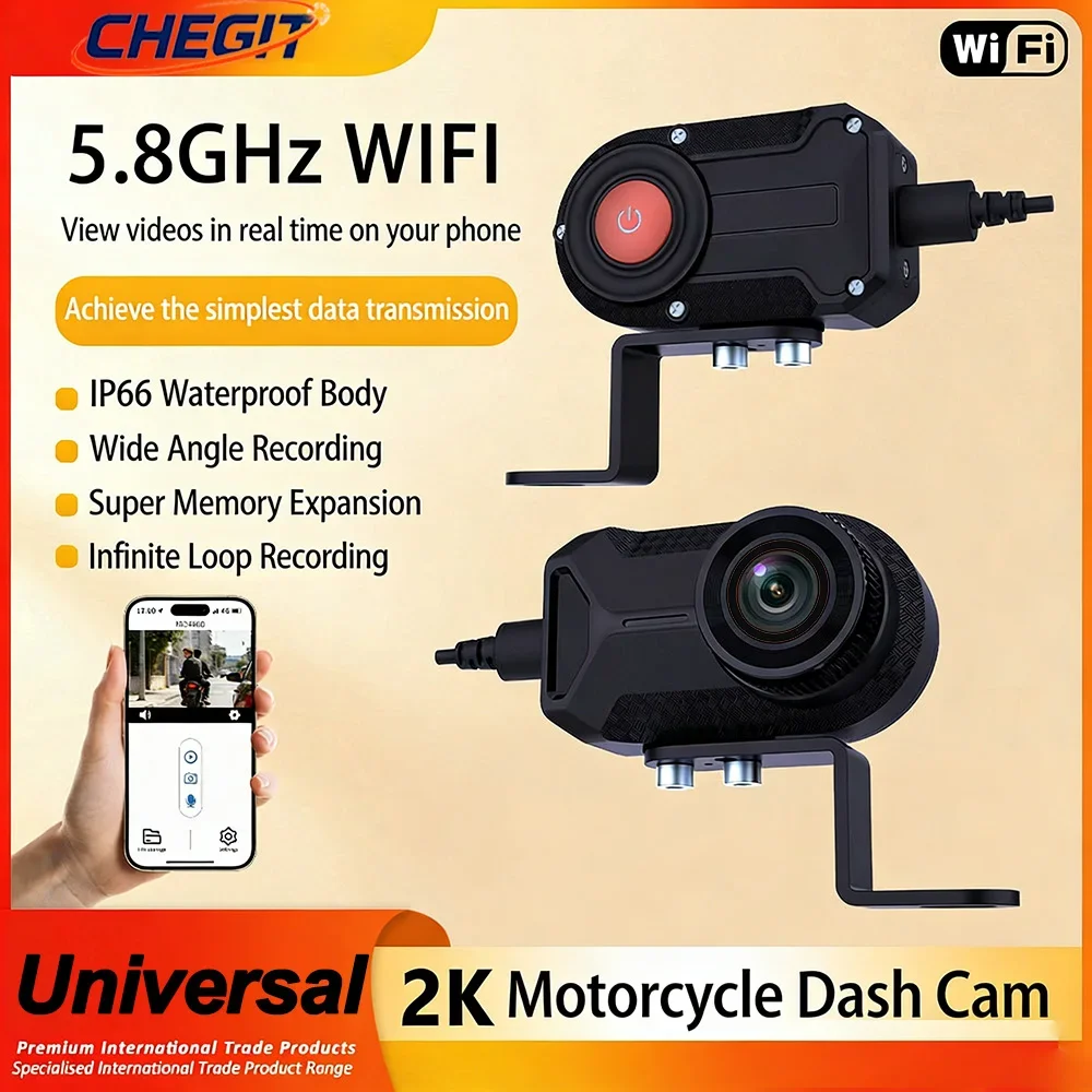 

2026 2K HD Motorcycle Camera WiFi DVR Dash Cam IP65 Waterproof 140° Wide Angle with Loop Recording Moto Outdoor Riding Recorder