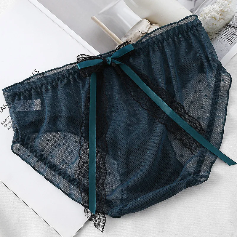 Mesh Transparent Sexy Lace Bow Thin Breathable Women\'s Underwear High Elasticity Japanese Style Cute Lovely Sweety Panties