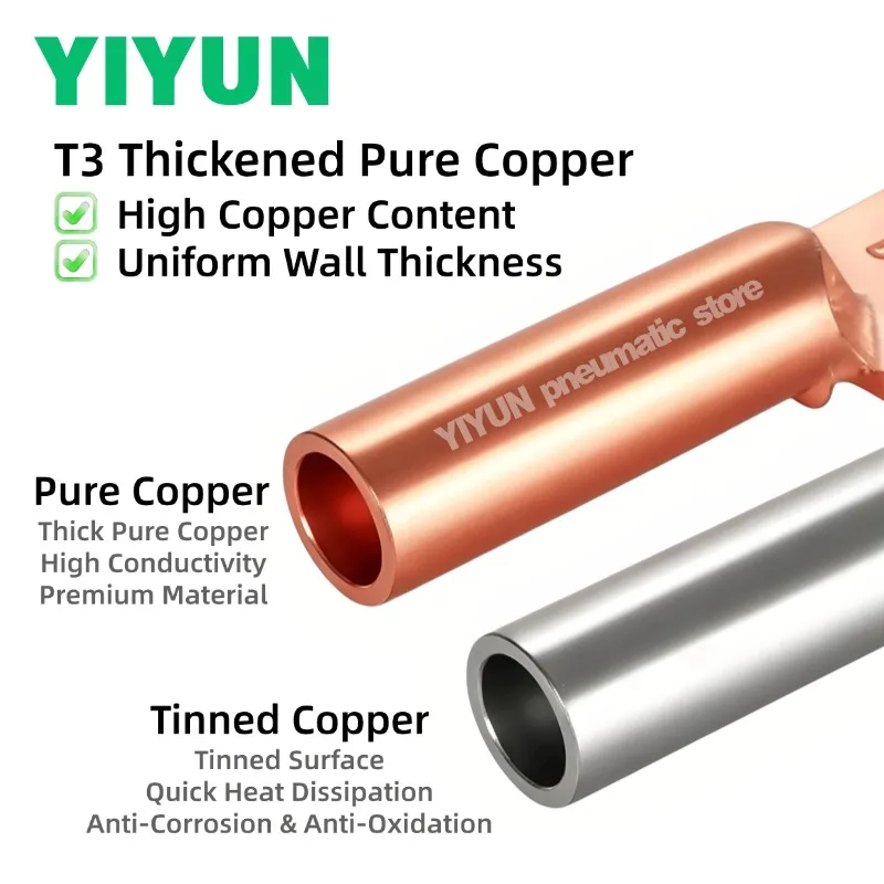 5pcs DT-10/16/25/35/50 Wire Crimp Connector Tinned DT Pure Copper Cable Lug Terminal Connectors Soldered Copper Crimp Lugs