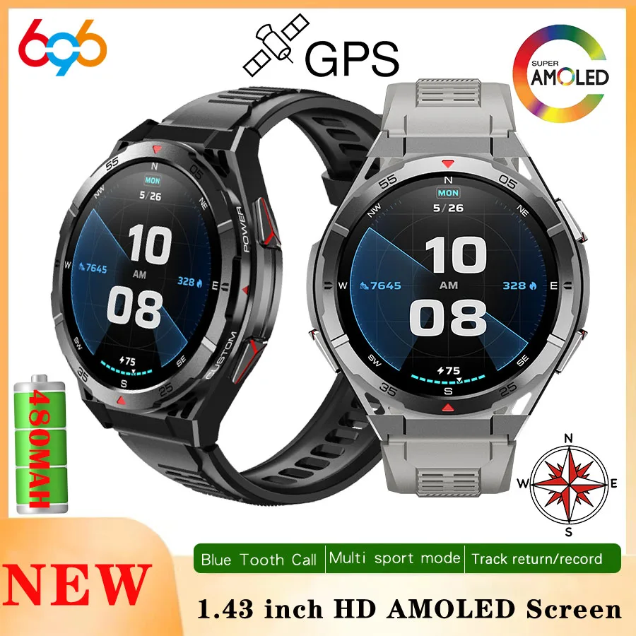 

Водонепроницаемые умные часы 3ATM для мужчин, GPS AMOLED-экран, умные часы, компас, высота, давление воздуха, BT-вызов, 480 мАч, спортивный монитор здоровья