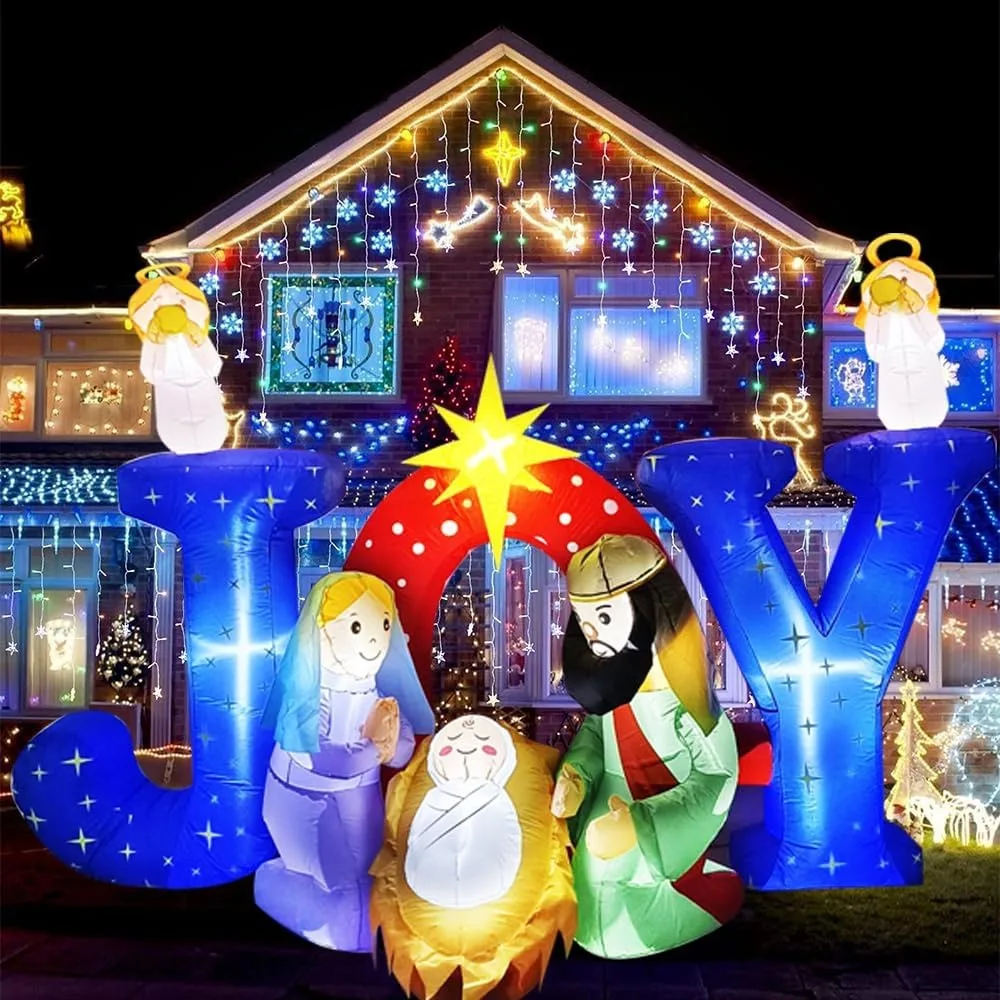 

9.5FT Christmas Inflatables Nativity Scene with Angels, Xmas Blow up Joy Nativity Set Outdoor Decorations, Inflatable Birth of J