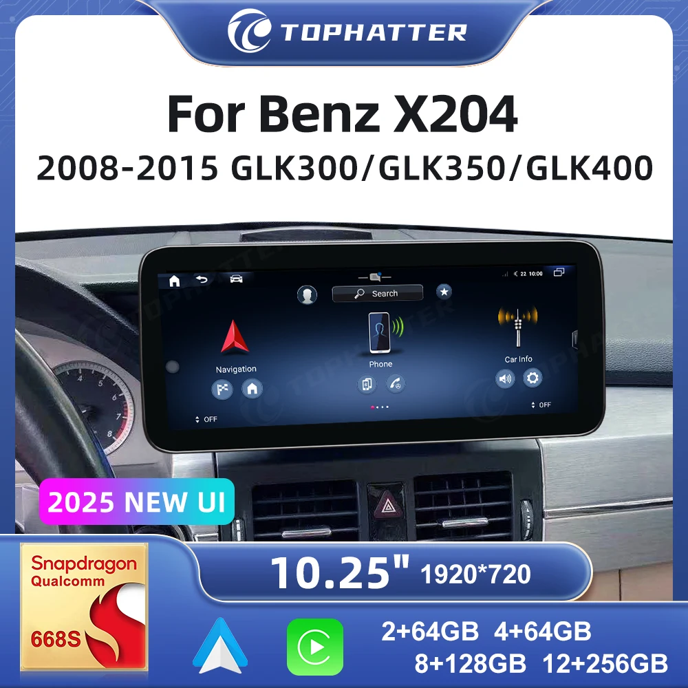 

Android14 10.25in Player For Benz X204 GLK250 GLK300 2008-2015 CarPlay Multimedia 668S Head Unit Screen Radio Head Unit 360°